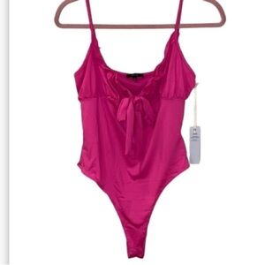 Bodysuit pink barbiecore large‎ stretch ruffled adjustable straps NEW